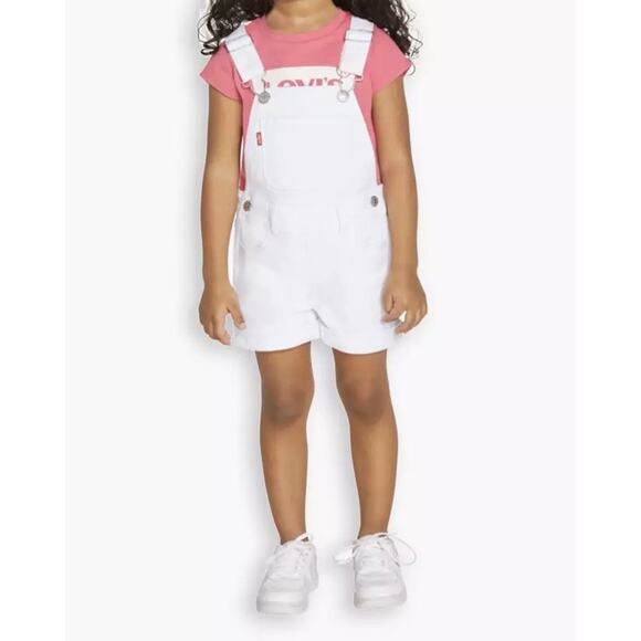 Levi’s Denim 100% Cotton White Shortalls Kid Toddler Girl 2T - Picture 1 of 8